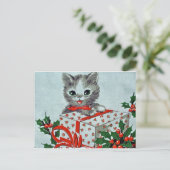 Vintage kerstkeuken met cadeau feestdagenkaart (Staand voorkant)