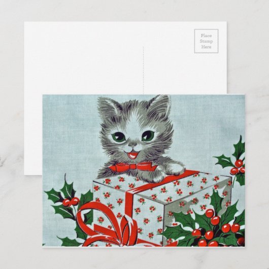 Vintage kerstkeuken met cadeau feestdagenkaart (Voorkant / Achterkant)