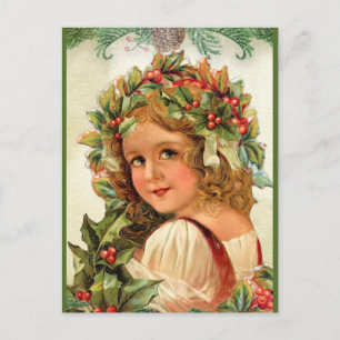 Vintage Kerstkind Holly lekt in haar haar haar haa Briefkaart
