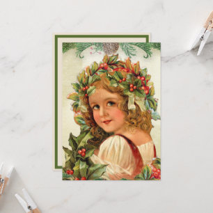 Vintage Kerstkind Holly lekt in haar haar haar haa Kaart
