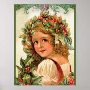 Vintage Kerstkind Holly lekt in haar haar haar haa Poster