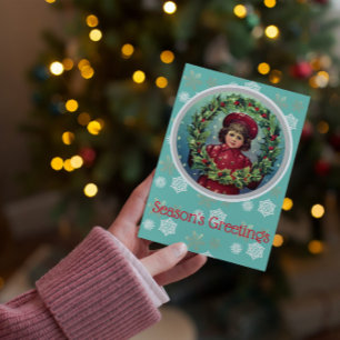 Vintage Kerstkind - Holly Wreater Briefkaart