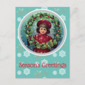 Vintage Kerstkind - Holly Wreater Briefkaart (Voorkant)