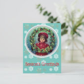 Vintage Kerstkind - Holly Wreater Briefkaart (Staand voorkant)