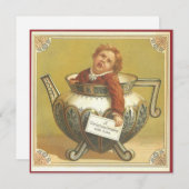 Vintage kerstkind in theepot feestdagenkaart (Voorkant / Achterkant)