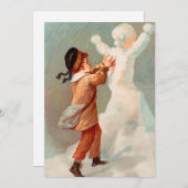 Vintage Kerstkind maakt Snowman Feestdagenkaart (Voorkant / Achterkant)