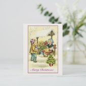 Vintage kerstkinderen bloemen boom feestdagenkaart (Staand voorkant)