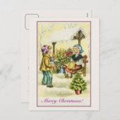 Vintage kerstkinderen bloemen boom feestdagenkaart (Voorkant / Achterkant)