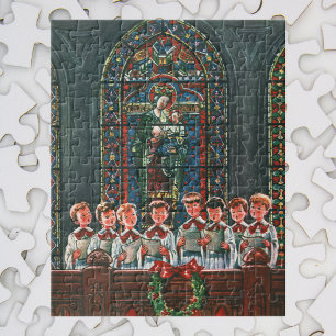 Vintage kerstkinderen die Choir zingen in de kerk Legpuzzel