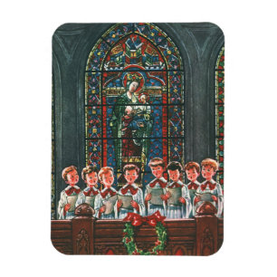 Vintage kerstkinderen die Choir zingen in de kerk Magneet