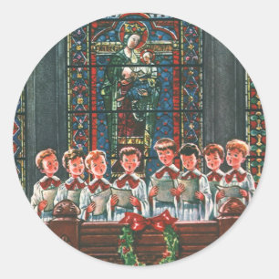 Vintage kerstkinderen die Choir zingen in de kerk Ronde Sticker
