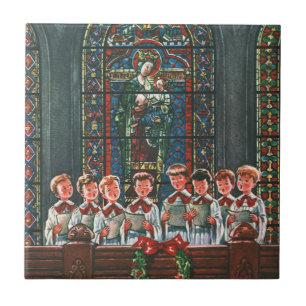 Vintage kerstkinderen die Choir zingen in de kerk Tegeltje