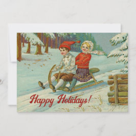 Vintage kerstkinderen die in sneeuw slapen feestdagenkaart