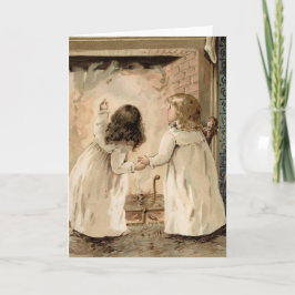 Vintage kerstkinderen die op zoek zijn naar de ker feestdagen kaart