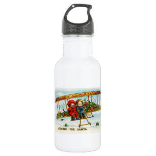 Vintage kerstkinderen die op zoek zijn naar de ker waterfles 