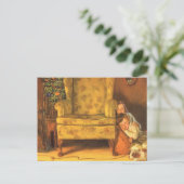 Vintage kerstkinderen die wachten op kerstmis feestdagenkaart (Staand voorkant)