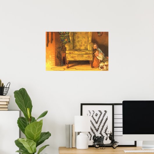 Vintage kerstkinderen die wachten op kerstmis poster (Thuiskantoor)