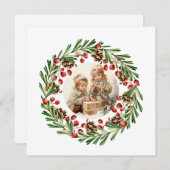 Vintage Kerstkinderen en Berry Krans Feestdagenkaart (Voorkant / Achterkant)