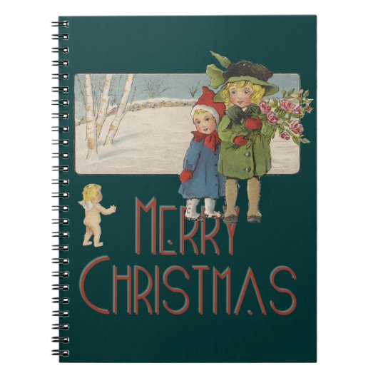 Vintage-kerstkinderen en Cherub Notitieboek (Voorkant)