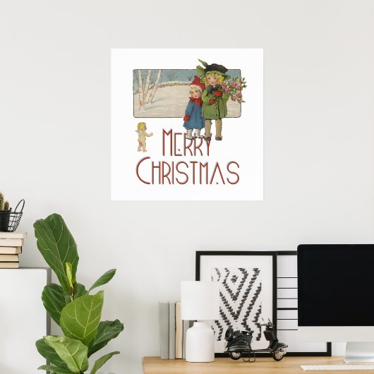 Vintage-kerstkinderen en Cherub Poster (Thuiskantoor)