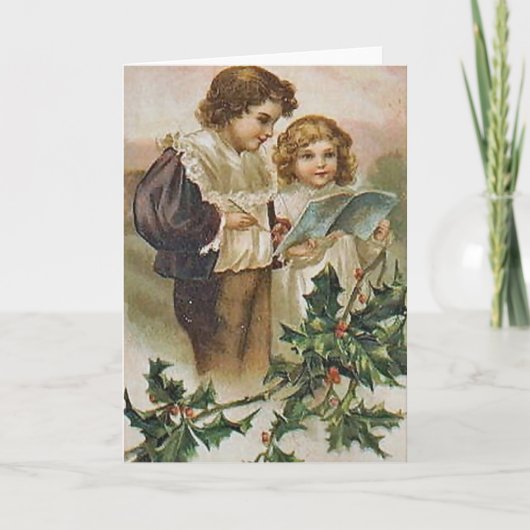 Vintage kerstkinderen feestdagen kaart (Voorkant)