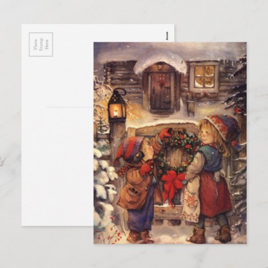 Vintage kerstkinderen feestdagenkaart (Voorkant / Achterkant)