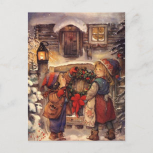 Vintage kerstkinderen feestdagenkaart