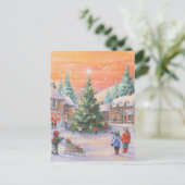 Vintage kerstkinderen in de sneeuw feestdagenkaart (Staand voorkant)