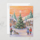 Vintage kerstkinderen in de sneeuw feestdagenkaart (Voorkant / Achterkant)