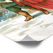 Vintage kerstkinderen in de sneeuw poster (Hoek)