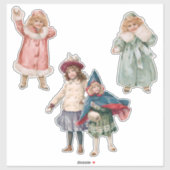 Vintage kerstkinderen in sneeuw sticker (Vel)