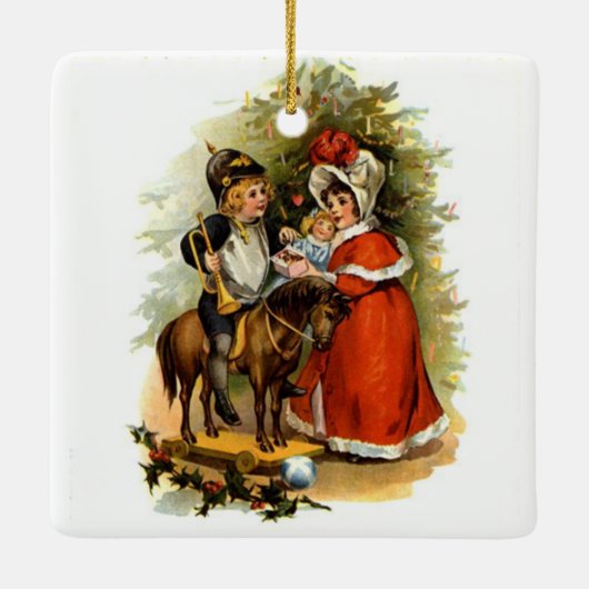 Vintage kerstkinderen keramisch ornament (Achterkant)