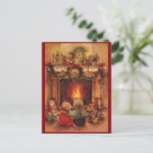 Vintage kerstkinderen met vuur feestdagenkaart (Staand voorkant)