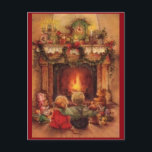 Vintage kerstkinderen met vuur feestdagenkaart<br><div class="desc">Vintage kerstkinderen door brand</div>