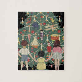 Vintage kerstkinderen rond een gedecorreerde boom legpuzzel