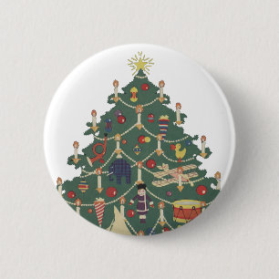 Vintage kerstkinderen rond een gedecorreerde boom ronde button 5,7 cm