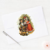 Vintage kerstkinderen ronde sticker (Envelop)