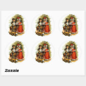 Vintage kerstkinderen ronde sticker (Vel)