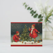Vintage kerstkinderen sneeuw briefkaart (Staand voorkant)