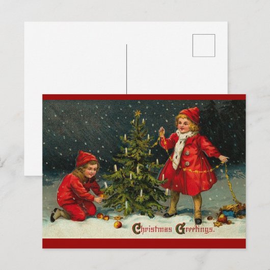 Vintage kerstkinderen sneeuw briefkaart (Voorkant / Achterkant)