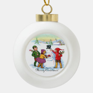 Vintage-kerstkinderen, Snowman Keramische Bal Ornament