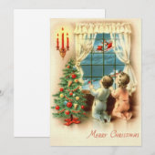Vintage kerstkinderen zien de kerstman feestdagenkaart (Voorkant / Achterkant)