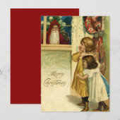 Vintage kerstkinderen zien kerstman feestdagenkaart (Voorkant / Achterkant)