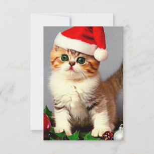 Vintage Kerstkitten in Santa Hat Bedankkaart