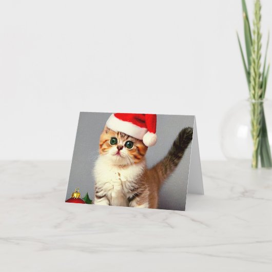 Vintage Kerstkitten in Santa Hat Bedankkaart (Voorkant)
