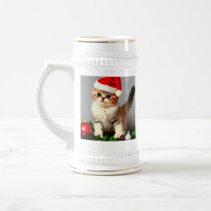 Vintage Kerstkitten in Santa Hat Bierpul