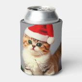 Vintage Kerstkitten in Santa Hat Blikjeskoeler (Blikje Voorkant)