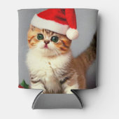 Vintage Kerstkitten in Santa Hat Blikjeskoeler (Voorkant)