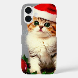 Vintage Kerstkitten in Santa Hat iPhone 16 Hoesje