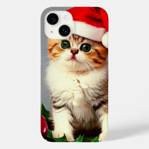 Vintage Kerstkitten in Santa Hat Case-Mate iPhone 14 Hoesje